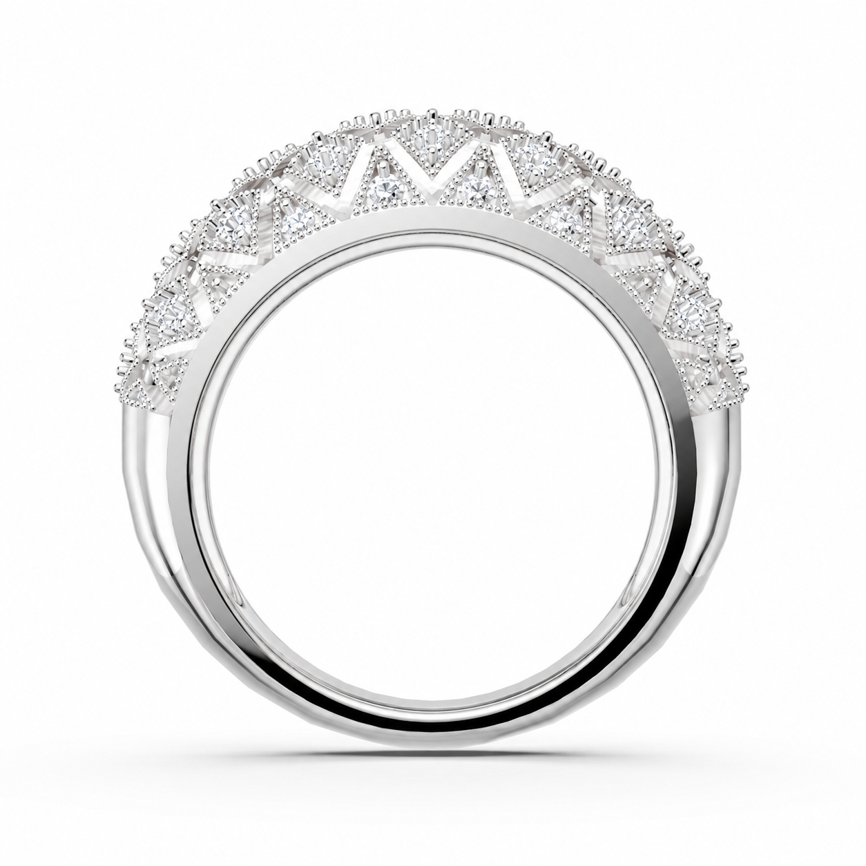 Women’s Certified Natural Diamond Vintage Filigree Wide Statement Band