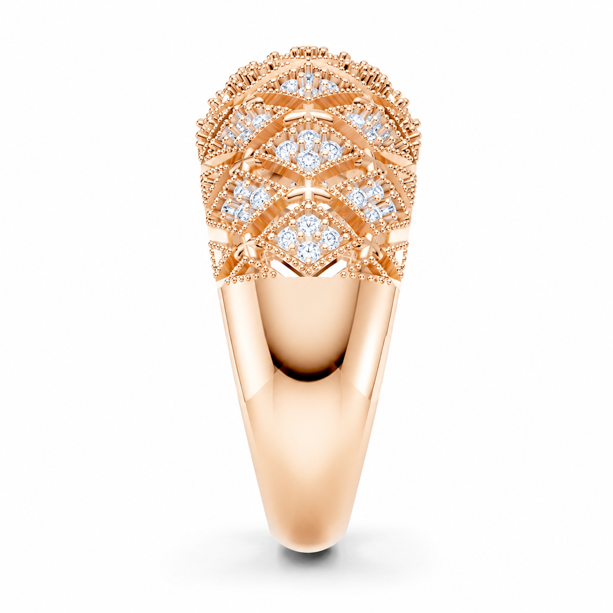 Women’s Certified Natural Diamond Vintage Filigree Wide Statement Band
