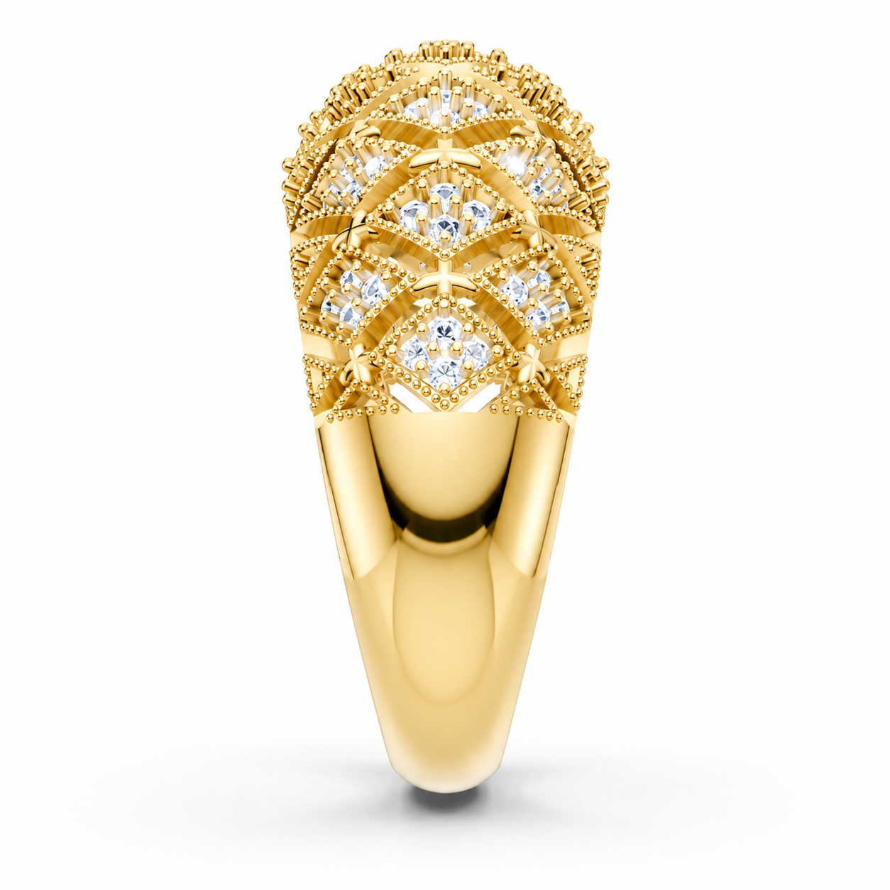 Women’s Certified Natural Diamond Vintage Filigree Wide Statement Band