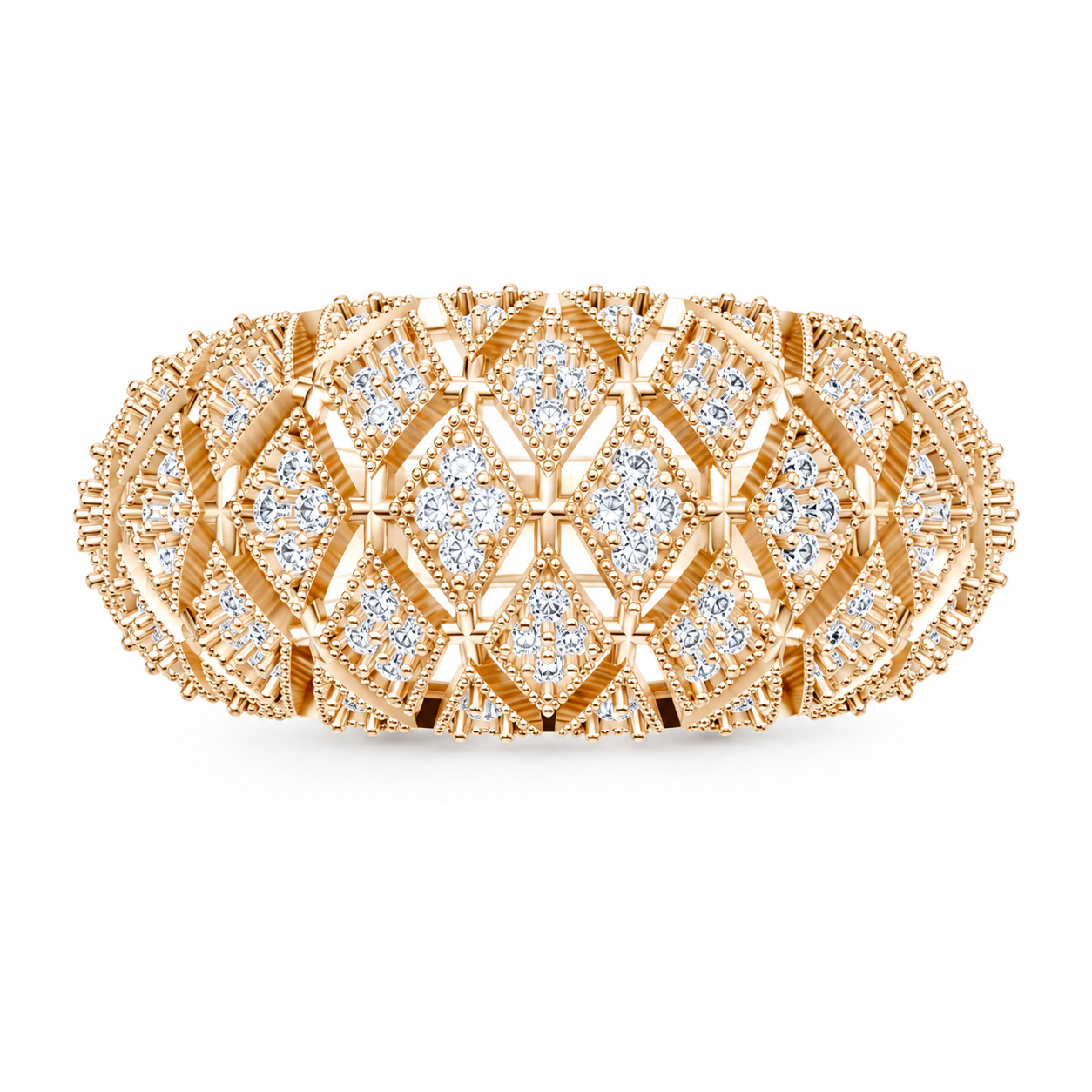 Women’s Certified Natural Diamond Vintage Filigree Wide Statement Band