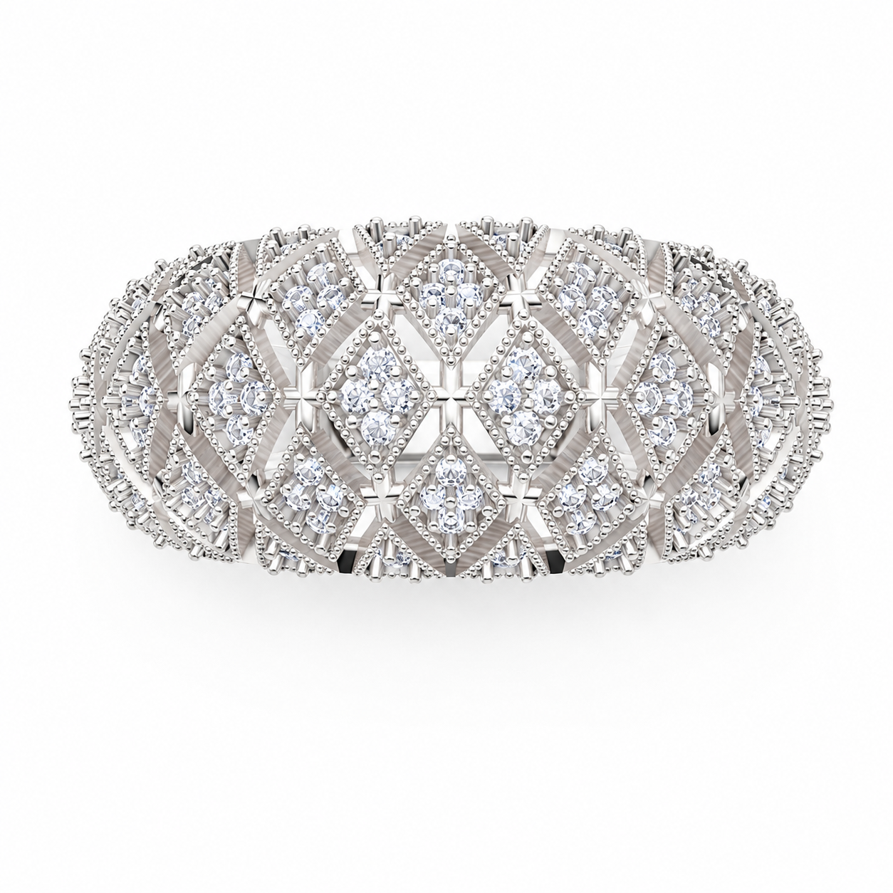 Women’s Certified Natural Diamond Vintage Filigree Wide Statement Band