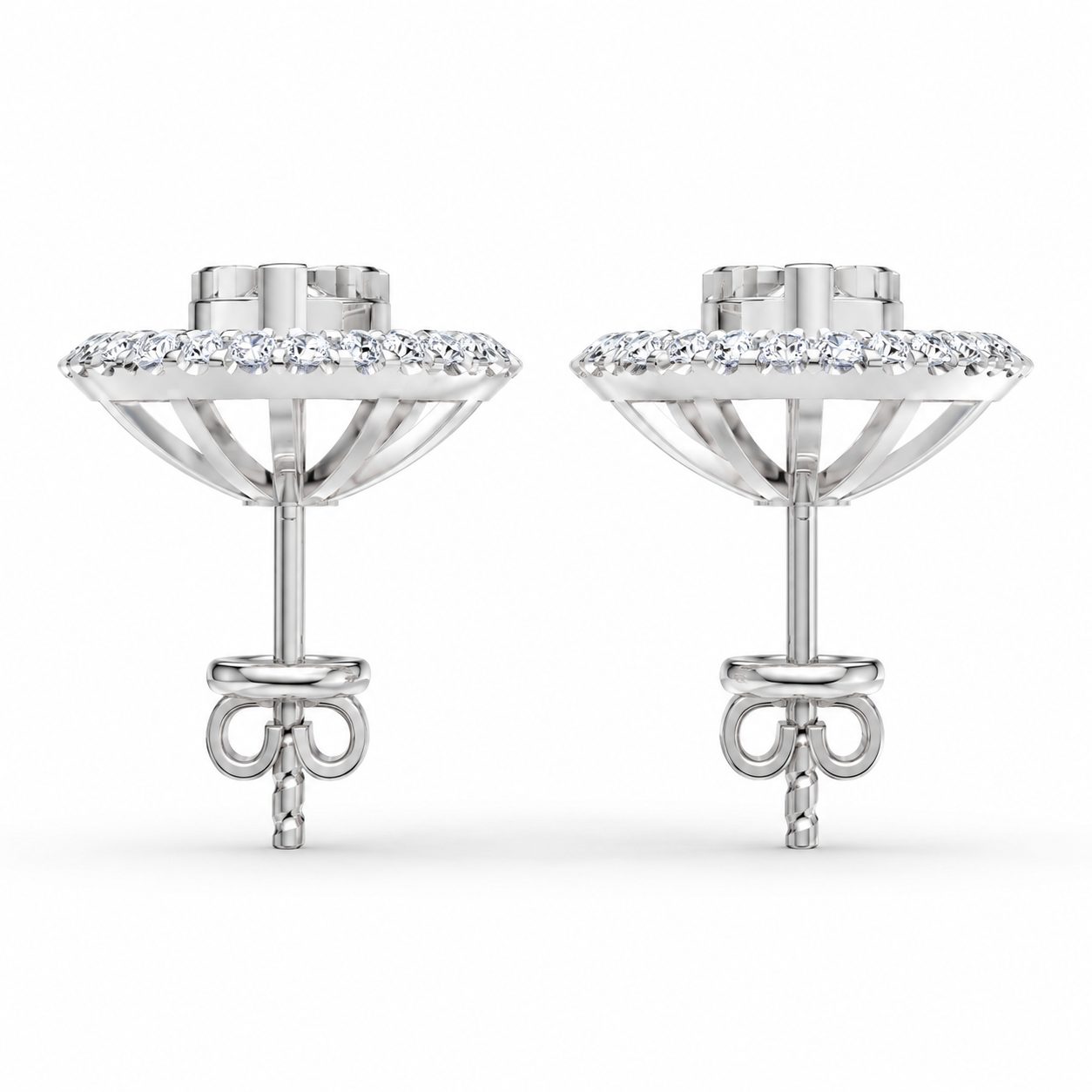 Natural Diamond Heart Halo Stud Earrings in 14K / 18K Solid Gold