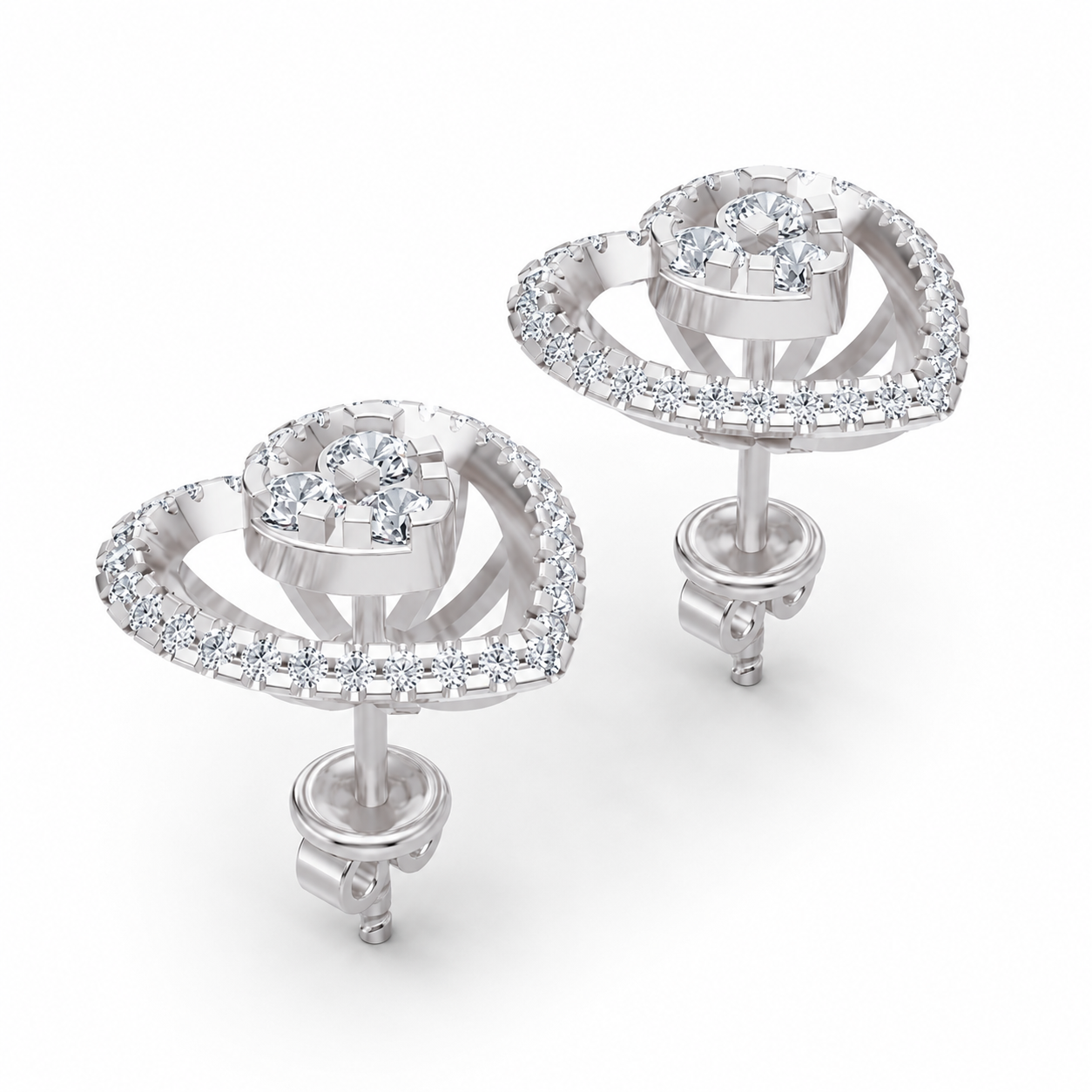 Natural Diamond Heart Halo Stud Earrings in 14K / 18K Solid Gold
