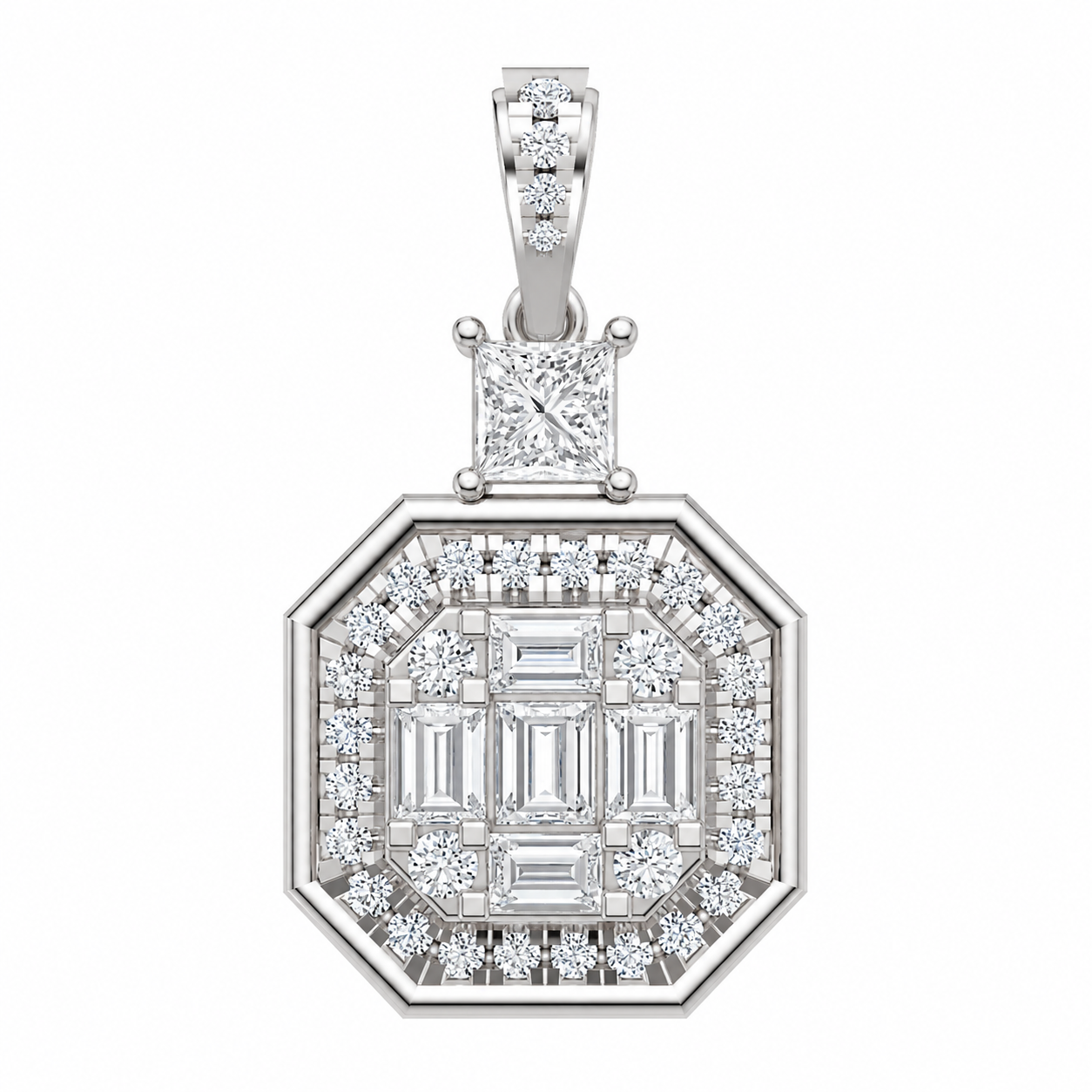 Certified Lab-Grown Diamond Geometric Pendant in Solid Gold (Princess, Baguette & Round Cuts)