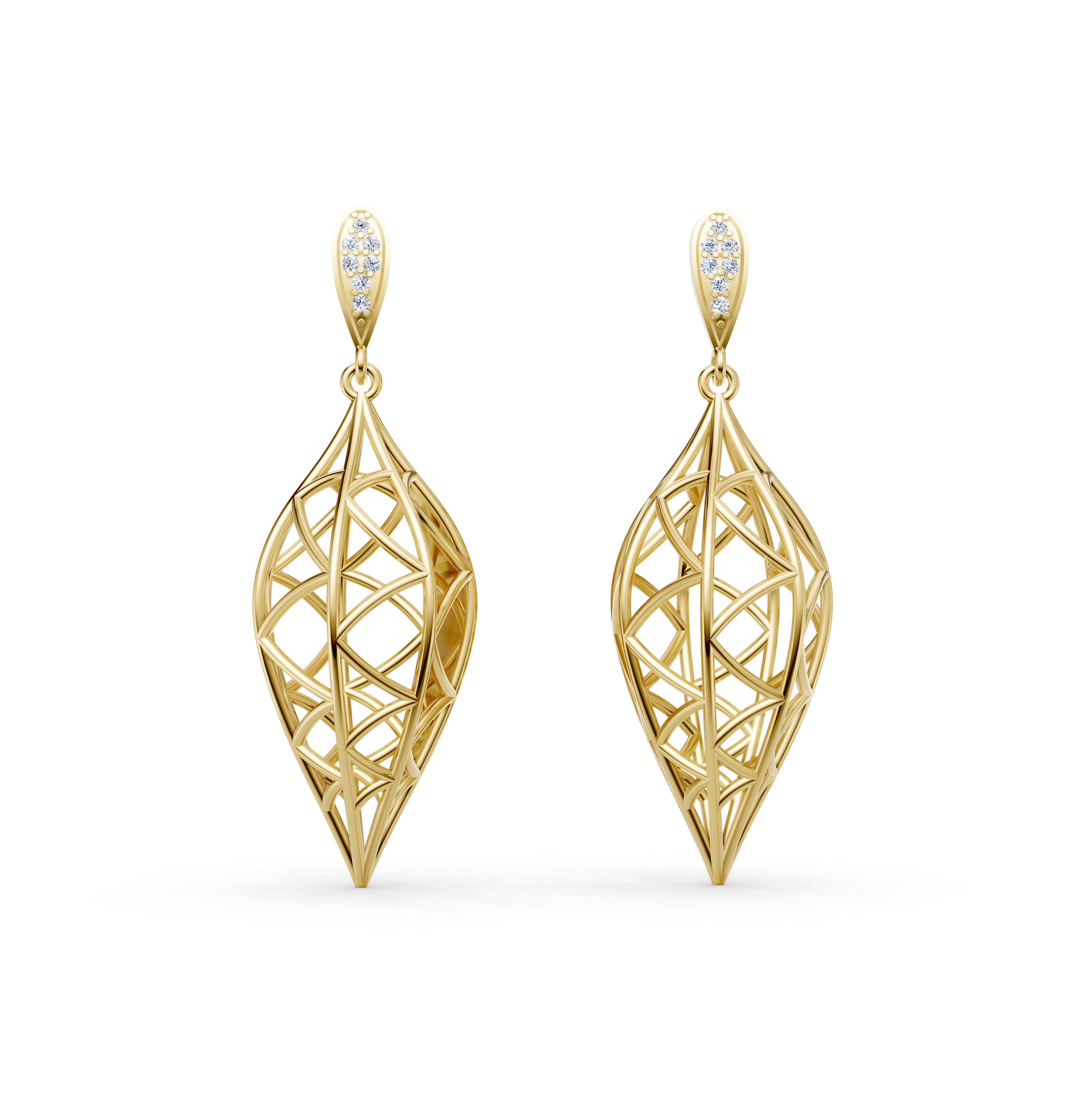 Sculptural Openwork Natural Diamond Jhumka Drop Earrings